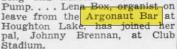 Argonaut Bar - Mar 1949 Lena Box Organist